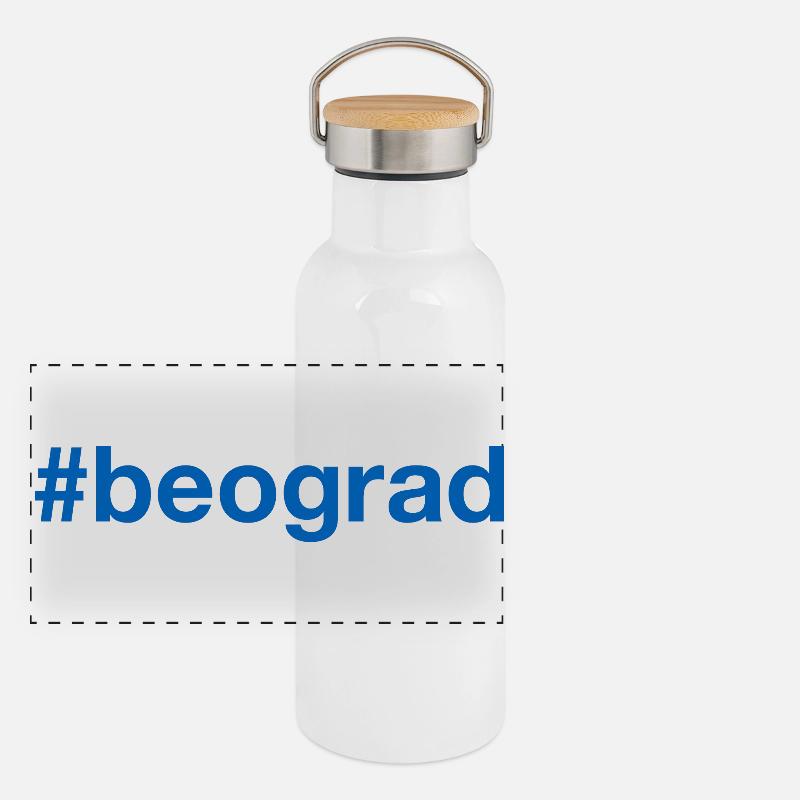 Beograd Belgrado Serbia Serbien Hashtag - Thermos con coperchio in bambù - bianco