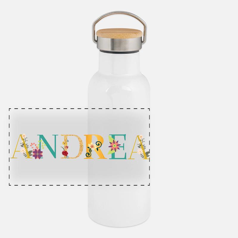 ANDREA Name mit Blumen geschmückt Panorama Thermosflasche mit Bambusdeckel
