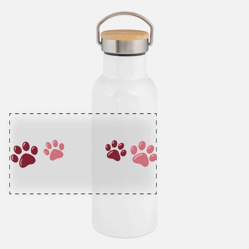 Two-tone red paw prints Panoramic Thermal Bottle with Bamboo Lid