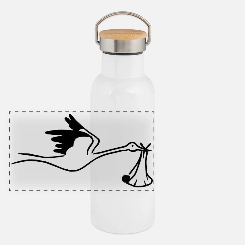 Cigogne avec bébé Gourde isotherme avec bouchon en bambou