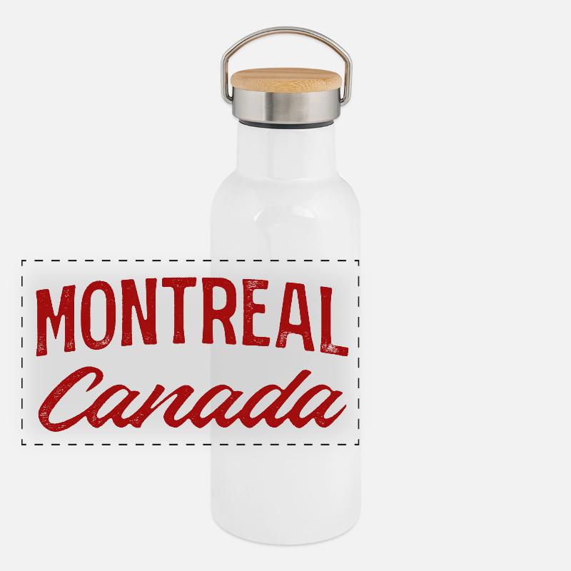 Montreal Canada Vintage Script Panoramic Thermal Bottle with Bamboo Lid