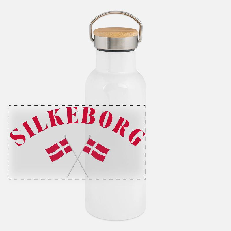 Silkeborg Danemark Drapeaux Design Gourde isotherme avec bouchon en bambou