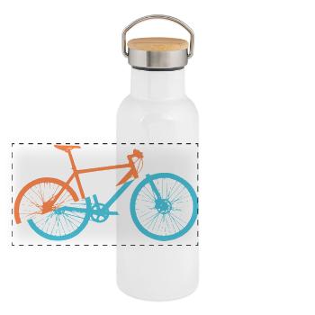 Dynamisches Fahrrad Design - Panorama Thermosflasche mit Bambusdeckel - Weiß - Vorne