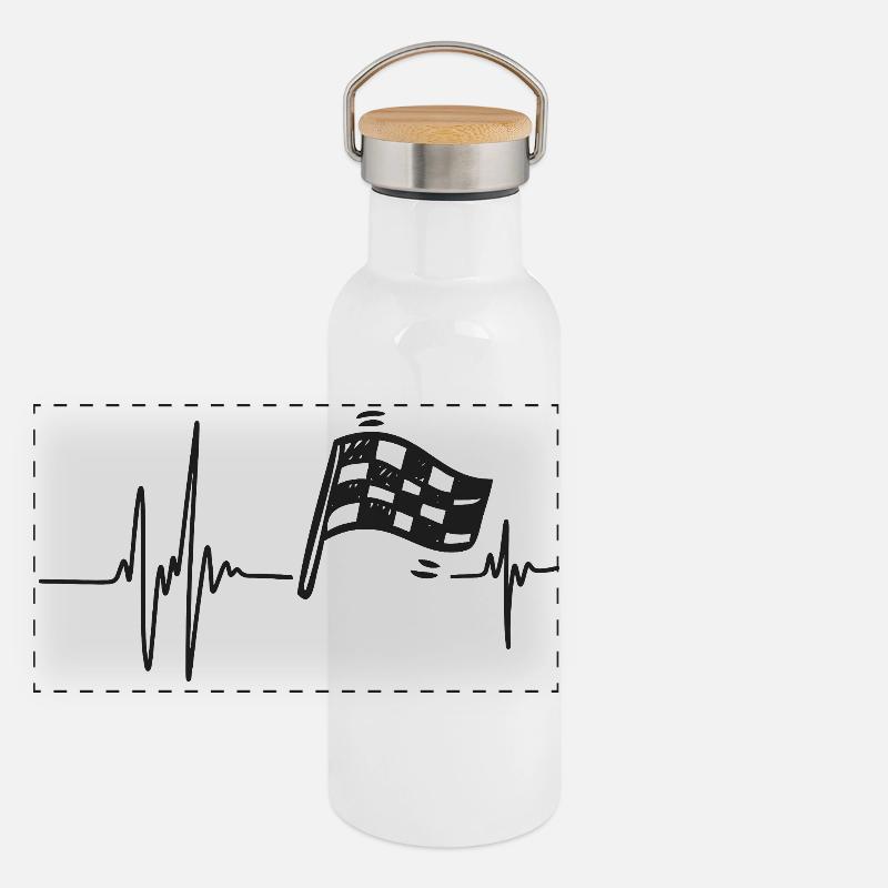 Motor Racing | Heart Bat Checkered Flag Panoramic Thermal Bottle with Bamboo Lid
