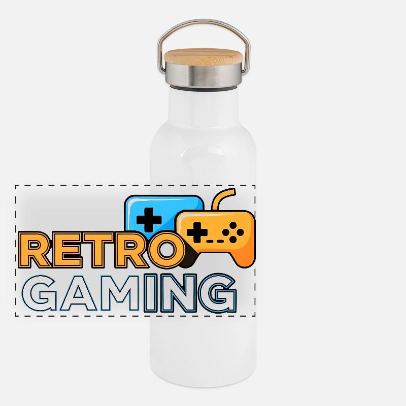 Retro Gaming Panorama Thermosflasche mit Bambusdeckel