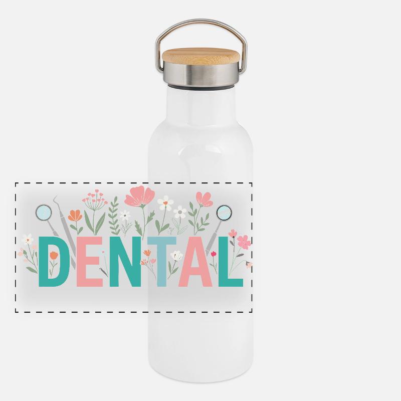 Assistante dentaire en fleurs, femme dentiste Gourde isotherme avec bouchon en bambou