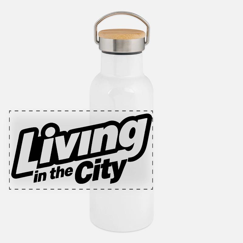 Leben in der Stadt Panorama Thermosflasche mit Bambusdeckel