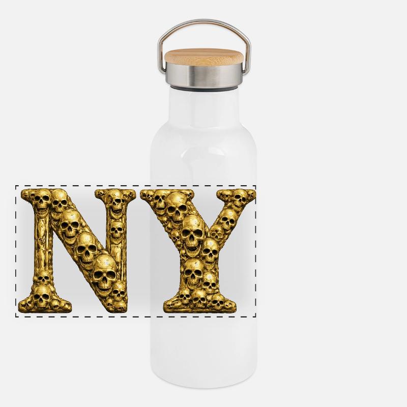 Lettere del Teschio d'Oro NY Thermos con coperchio in bambù