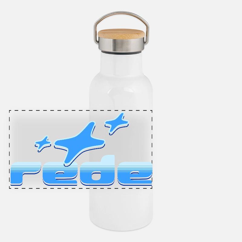 La paix dans le ciel : conception d’avions - Gourde isotherme avec bouchon en bambou - blanc