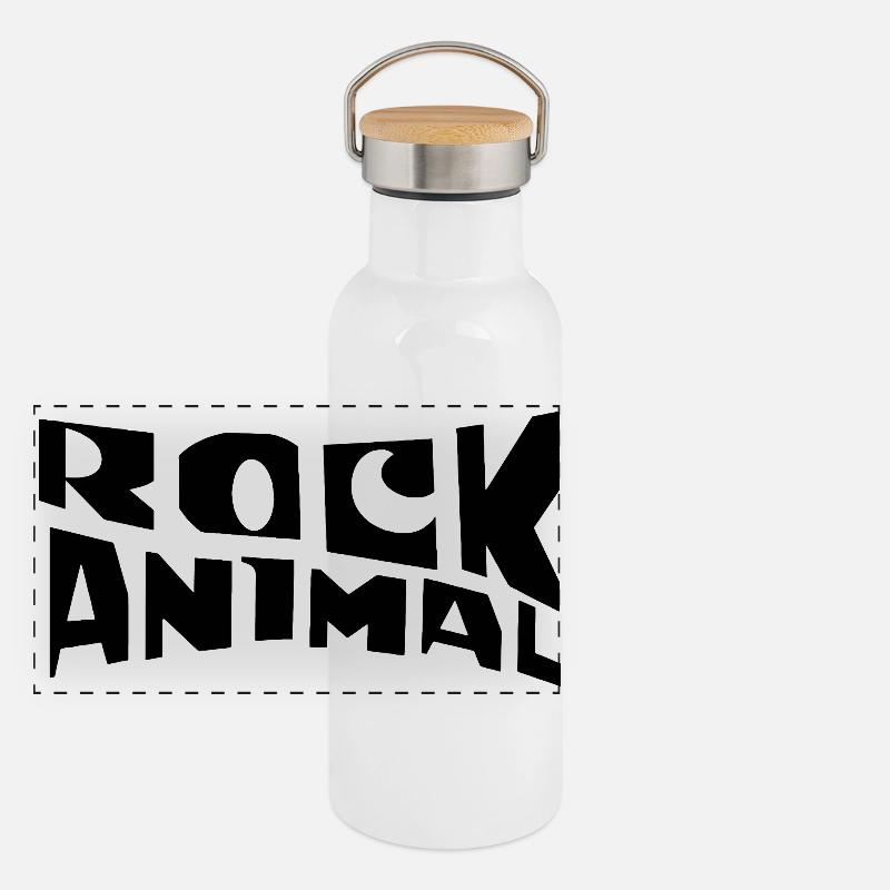 Logo-Design der Steintiertypografie Panorama Thermosflasche mit Bambusdeckel