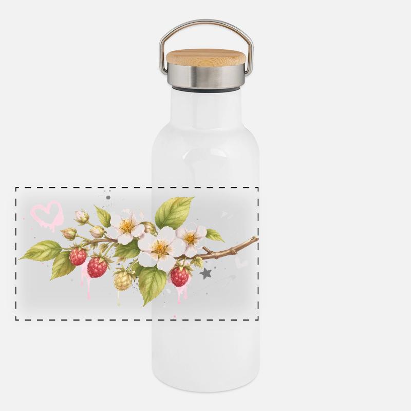 Raspberry branch with flowers graffiti style Panoramic Thermal Bottle with Bamboo Lid