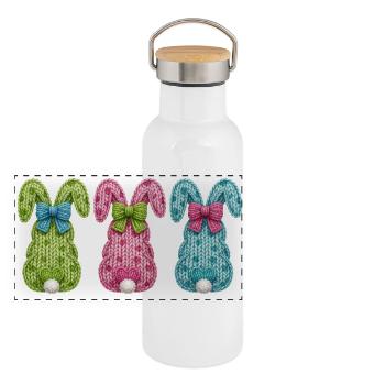 Osterhasen Osterhäschen 3 Hasen Faux Yarn Ostern - Panorama Thermosflasche mit Bambusdeckel - Weiß - Vorne