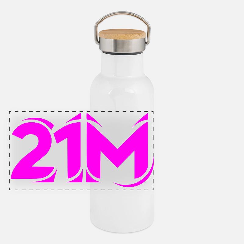 21M Bitcoin Supply Crypto Design21 Limit Millionen Panorama Thermosflasche mit Bambusdeckel