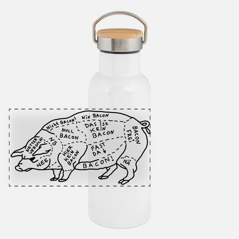 Schwein Fleisch Bacon Lustige Witzige Karte Panorama Thermosflasche mit Bambusdeckel