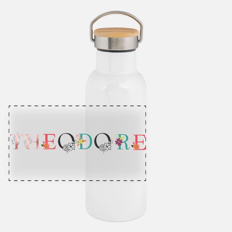 THEODORE Nom Art avec fleurs brodées Gourde isotherme avec bouchon en bambou