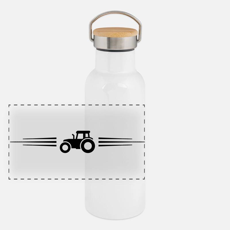 Traktor Symbol Linie Panorama Thermosflasche mit Bambusdeckel
