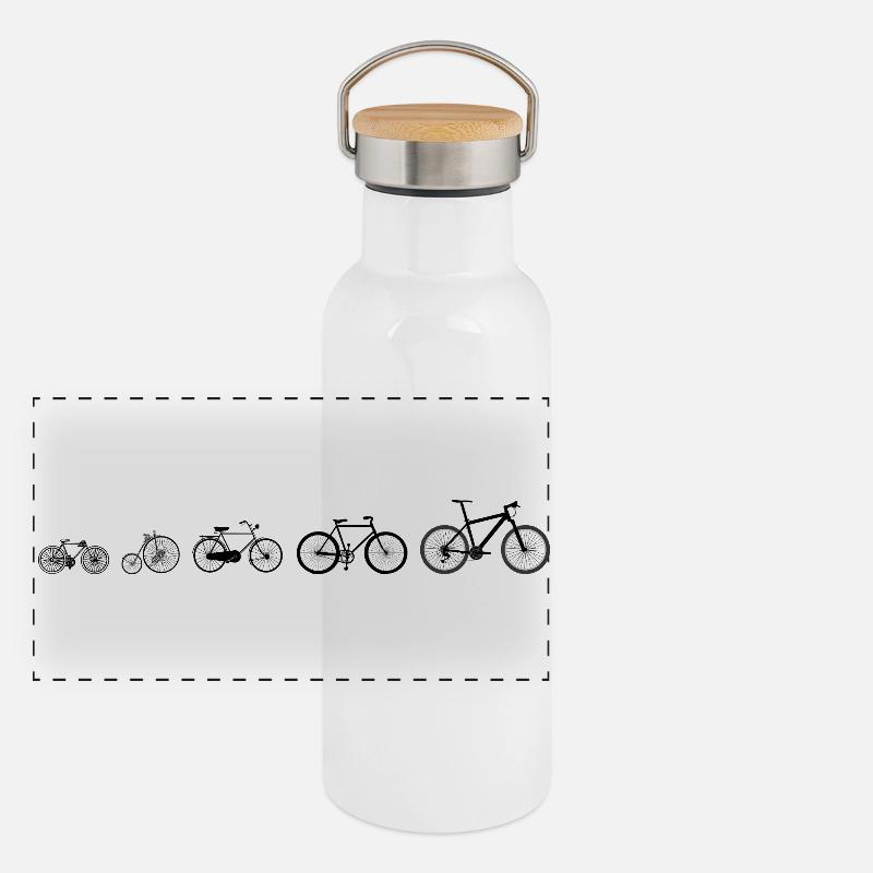 Evolutionsentwicklung des Radfahrens Panorama Thermosflasche mit Bambusdeckel