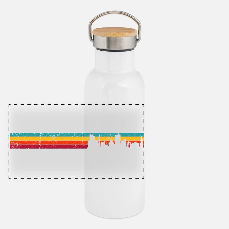 Dusk Rainbow Skyline Panoramic Thermal Bottle with Bamboo Lid