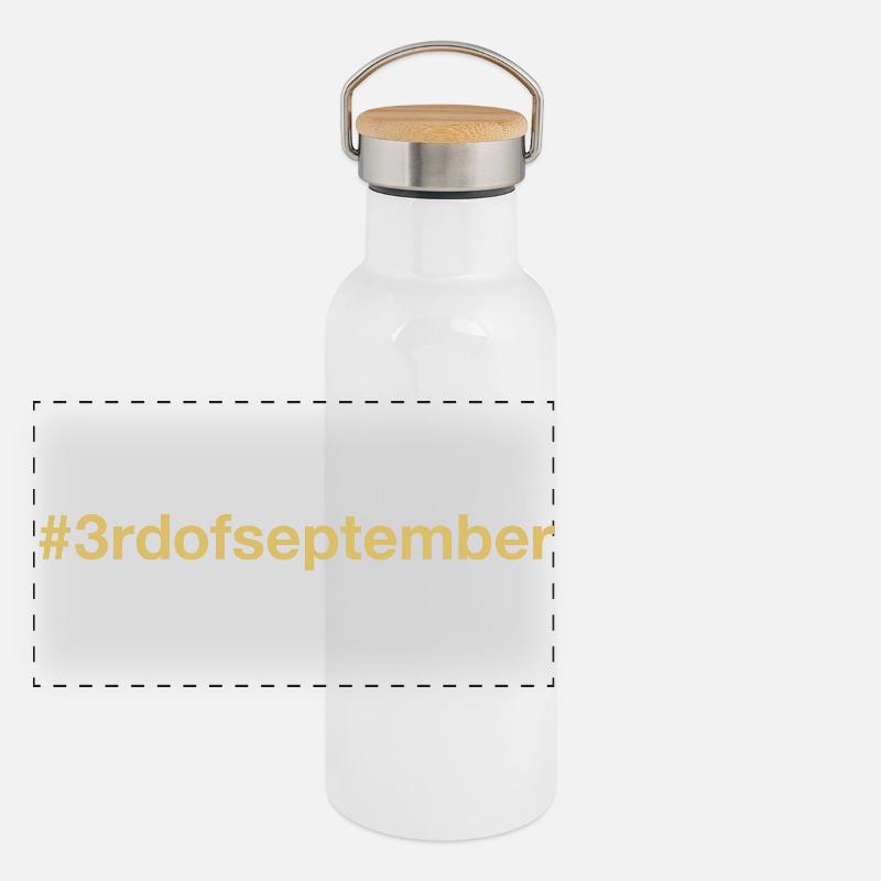 geboren am 3. September Geburtstag birthday Panorama Thermosflasche mit Bambusdeckel