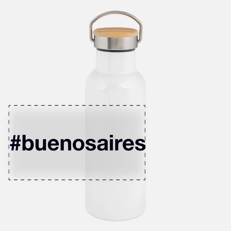 BUENOS AIRES Hashtag Panorama Thermosflasche mit Bambusdeckel