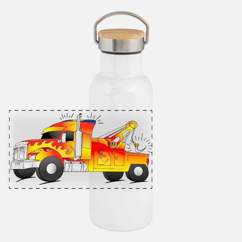 cooler Abschleppwagen Abschlepper LKW Panorama Thermosflasche mit Bambusdeckel