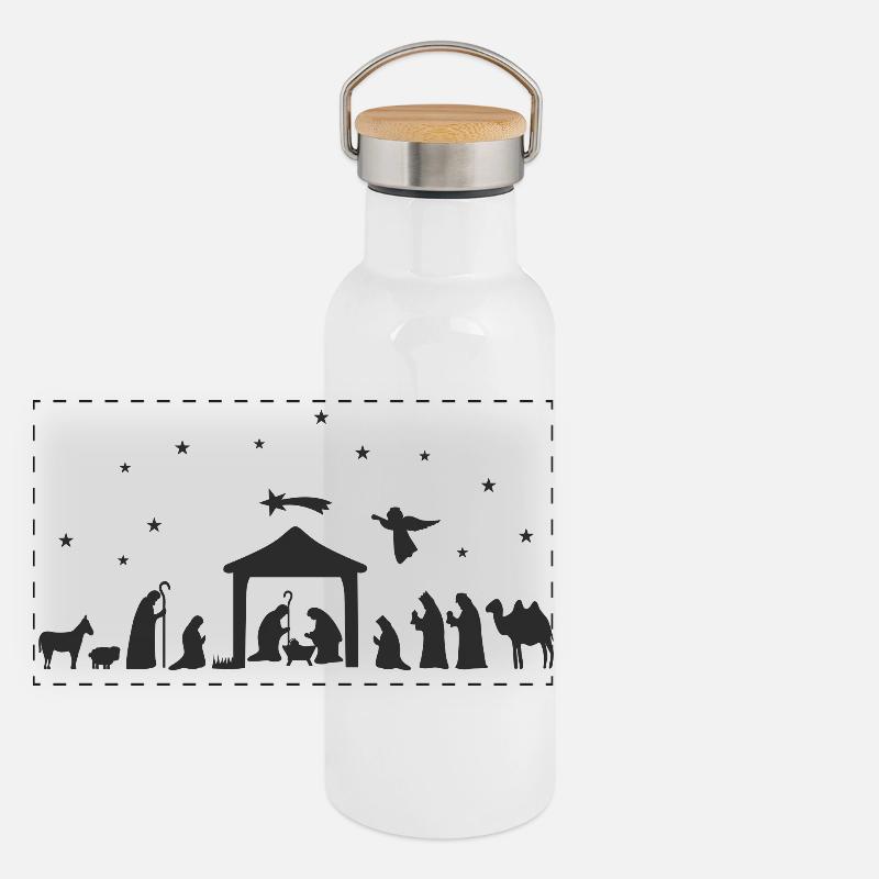 Weihnachtskrippe Silhouette Krippenszene Panorama Thermosflasche mit Bambusdeckel