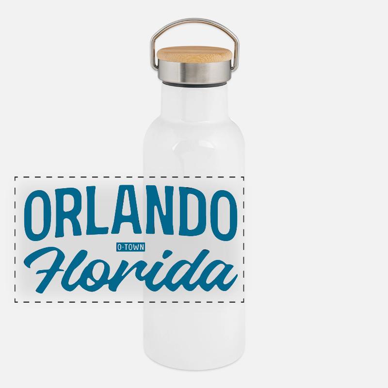 Orlando Florida Script Stil Panorama Thermosflasche mit Bambusdeckel