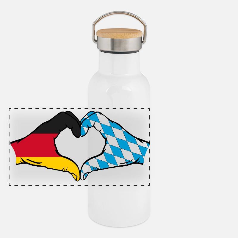 Germany Bavaria Flag Hands Heart Shape Panoramic Thermal Bottle with Bamboo Lid