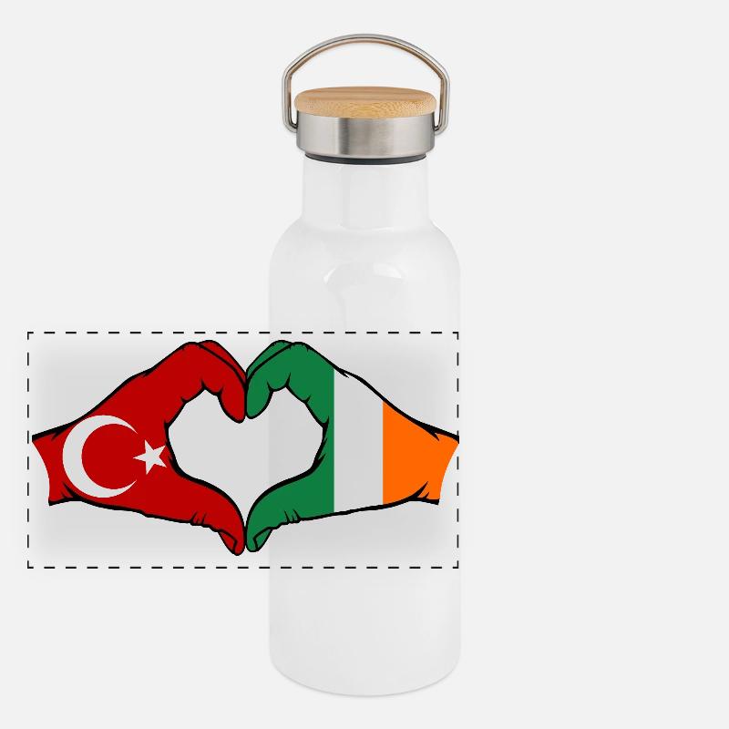 Turkey Ireland Hands Heart Shape Panoramic Thermal Bottle with Bamboo Lid