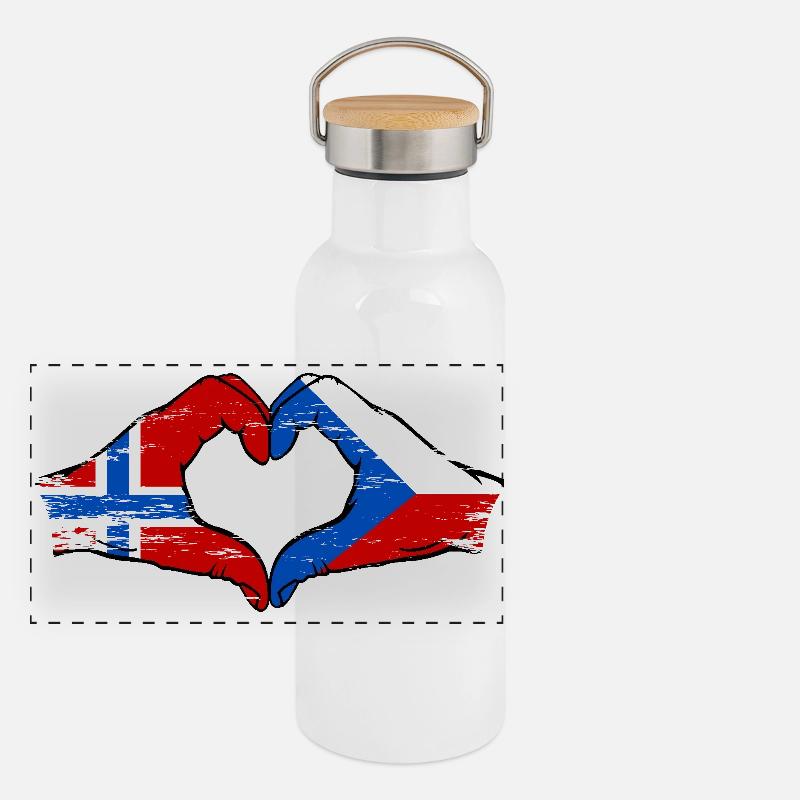 Norvège République tchèque drapeau mains forme de coeur utilisé Gourde isotherme avec bouchon en bambou