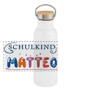 Schulkind Matteo - Panorama Thermosflasche mit Bambusdeckel - Weiß - Vorne