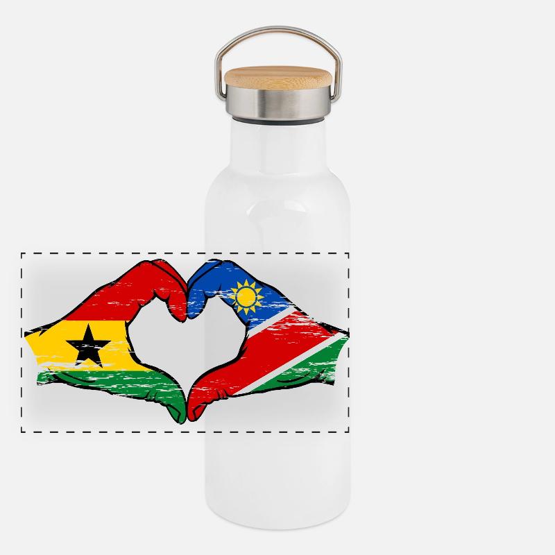 Ghana Namibia Flag Hands Heart Shape Used Panoramic Thermal Bottle with Bamboo Lid