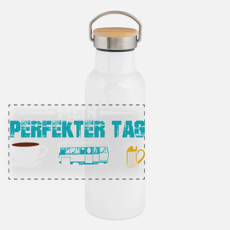 Camper Camping Wohnwagen Spruch Panorama Thermosflasche mit Bambusdeckel