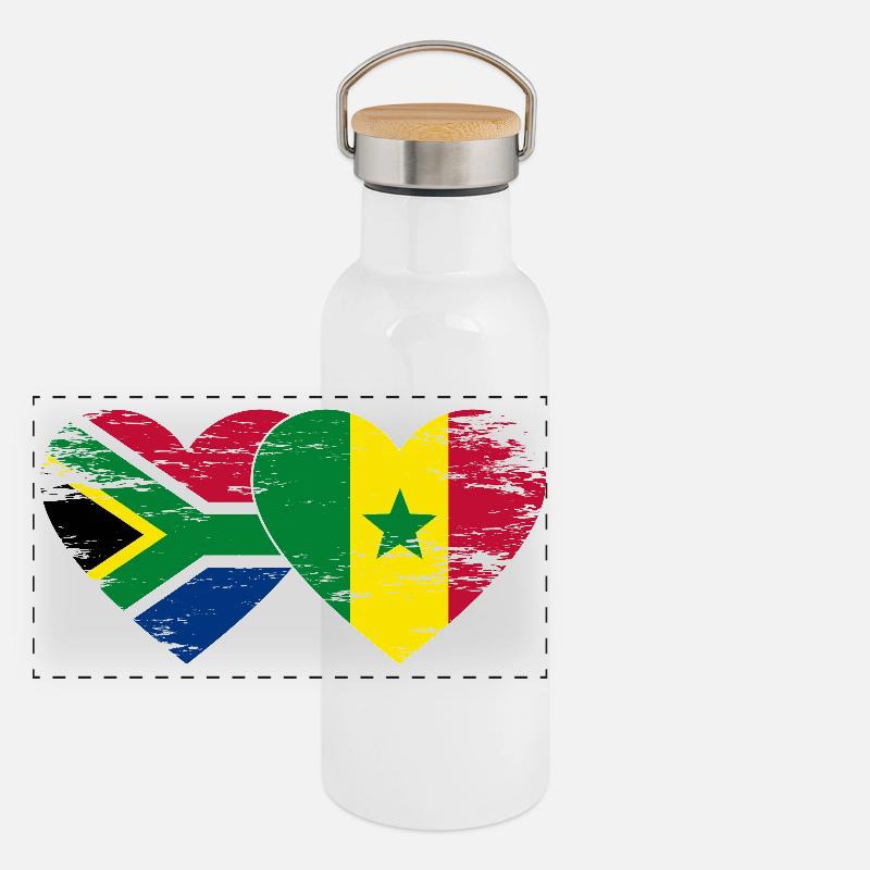Afrique du Sud Drapeau Sénégal mains forme de coeur utilisé Gourde isotherme avec bouchon en bambou