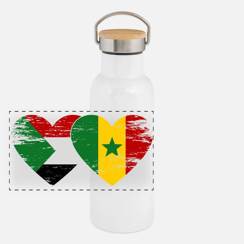 Soudan Sénégal Drapeau Coeur Gourde isotherme avec bouchon en bambou