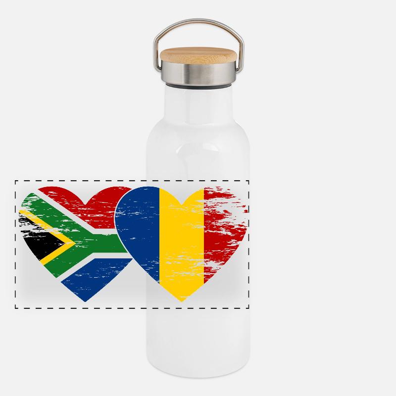 Afrique du Sud Tchad Drapeau Coeur Utilisé Gourde isotherme avec bouchon en bambou