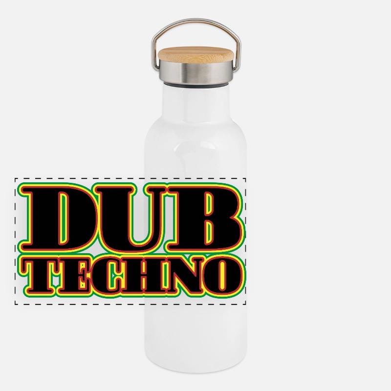 Dub Techno Neon Retro Panorama Thermosflasche mit Bambusdeckel