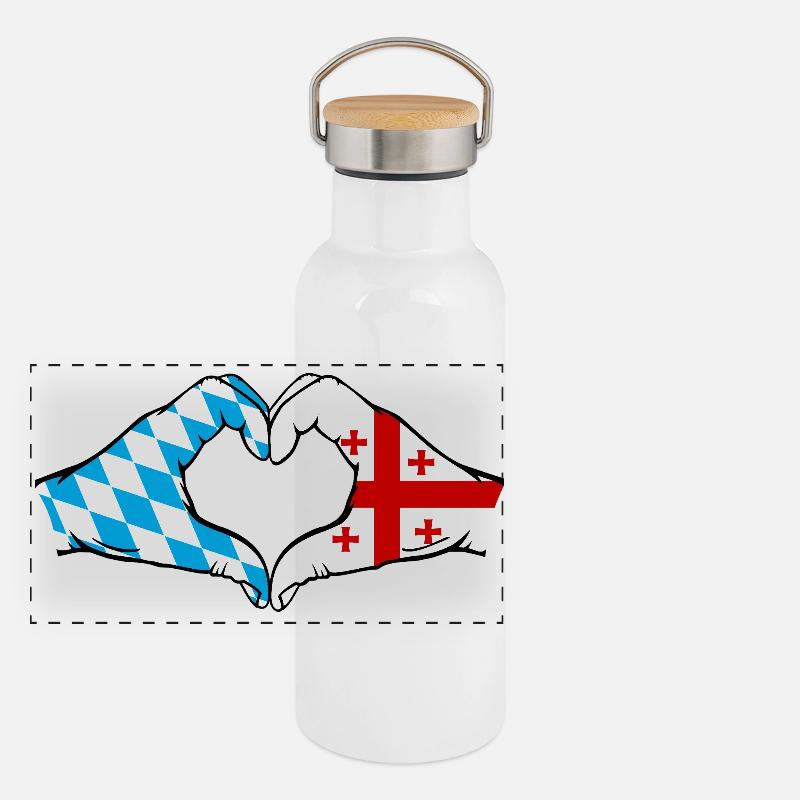 Bavaria Georgia Flag Heart Panoramic Thermal Bottle with Bamboo Lid