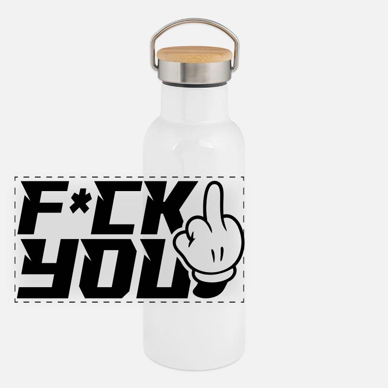 Mittelfinger F_ck You Panorama Thermosflasche mit Bambusdeckel