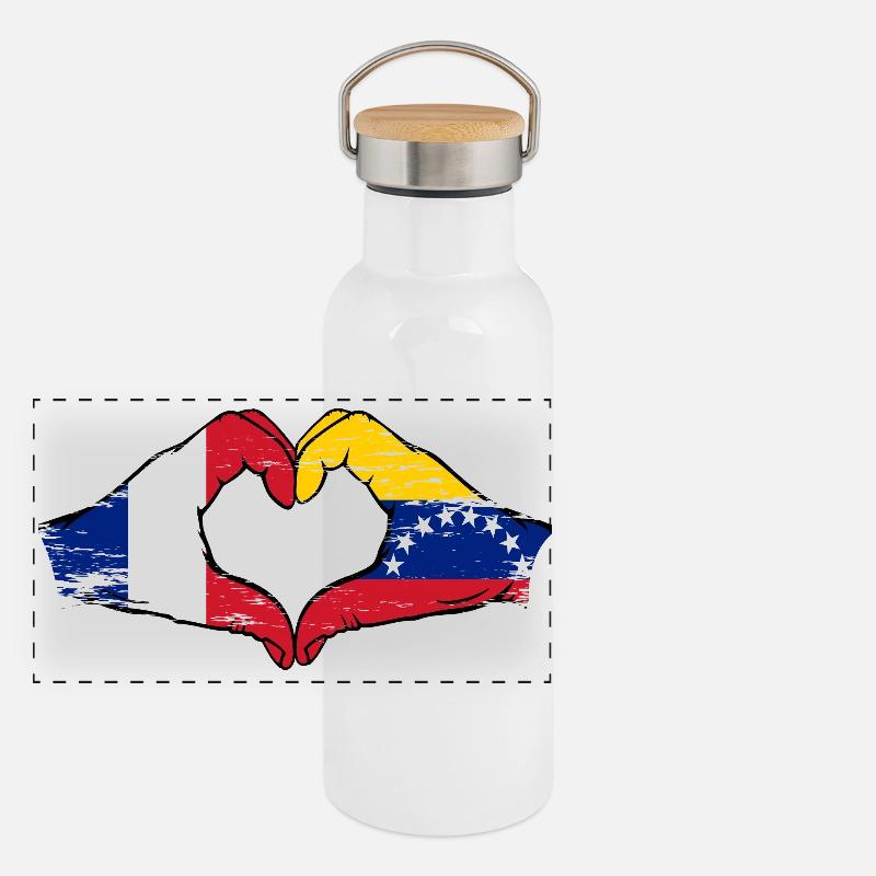 Frankreich Venezuela Flagge Hände Herzform Panorama Thermosflasche mit Bambusdeckel