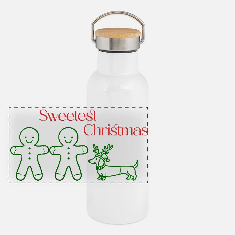 Christmas – Minimal Gingerbread & Dackel (Green) Panorama Thermosflasche mit Bambusdeckel
