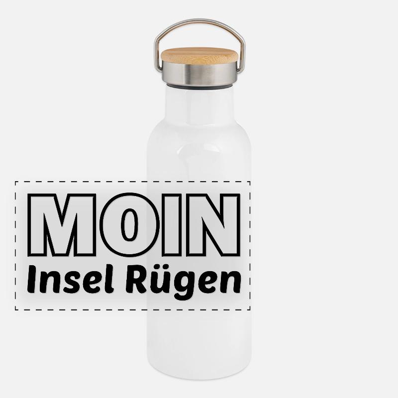 MOIN Insel Rügen Typo Design Panorama Thermosflasche mit Bambusdeckel