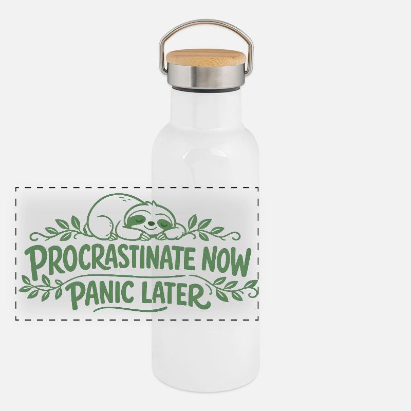 Faultier Spruch - Procrastinate Now Geschenk Panorama Thermosflasche mit Bambusdeckel