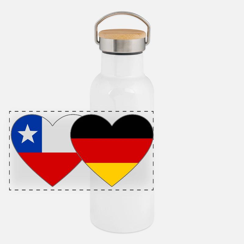 Chile Germany Flag Heart Panoramic Thermal Bottle with Bamboo Lid
