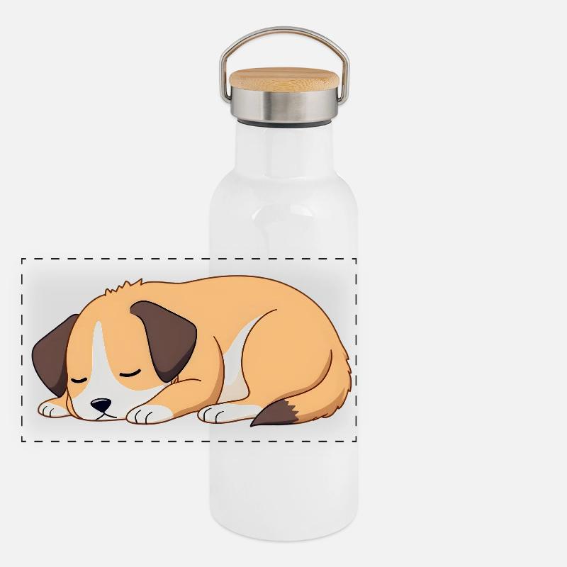 chien endormi Gourde isotherme avec bouchon en bambou
