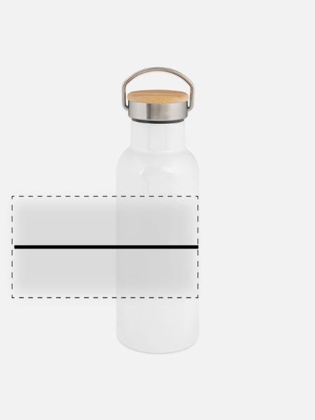 strich_yx1 - Panorama Thermosflasche mit Bambusdeckel - Weiß - Vorne