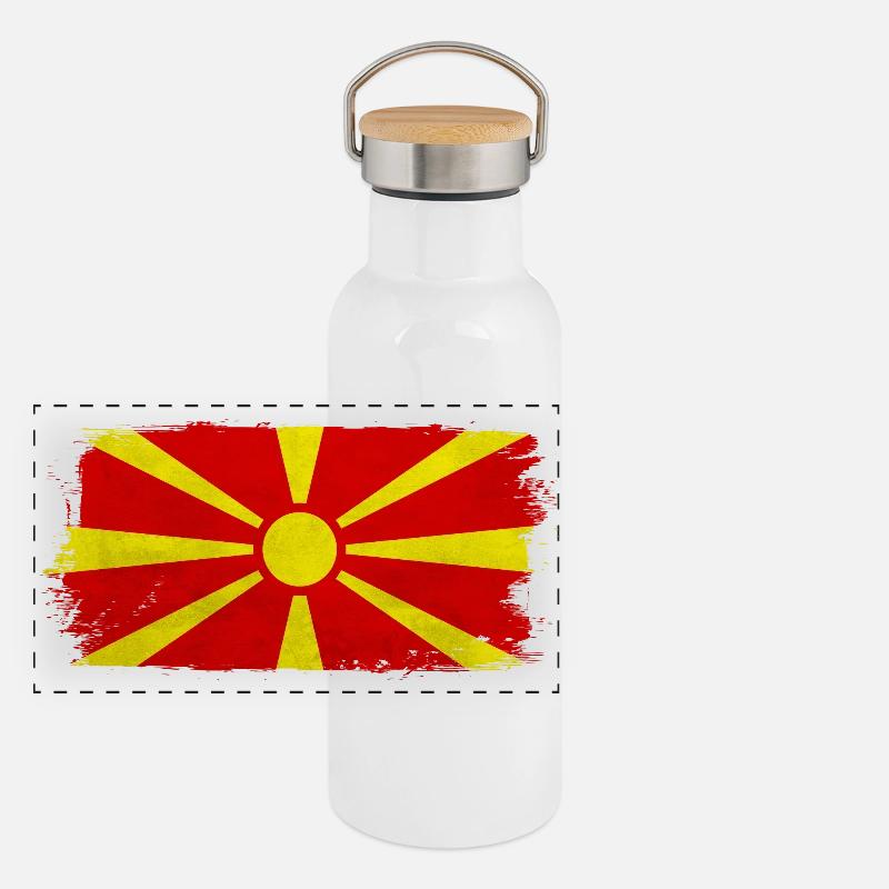 Macedonian sun on red Panoramic Thermal Bottle with Bamboo Lid
