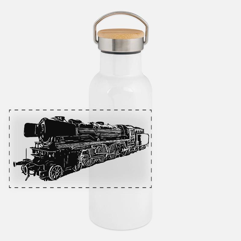 Dampflok 01 180 Panorama Thermosflasche mit Bambusdeckel