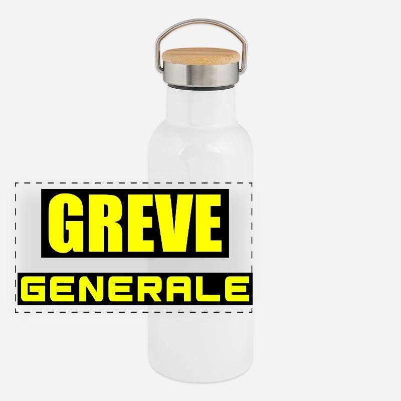 Grève générale Gourde isotherme avec bouchon en bambou
