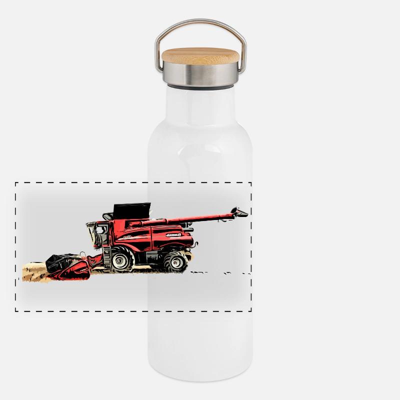 Erntemaschine Case M Traktor Panorama Thermosflasche mit Bambusdeckel